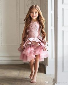 ゴージャスなピンクの幼児の花の女の子のドレス結婚式のための膝の長さの美容ページェントドレスクリスマスフリルガールイブニングパーティーG2255
