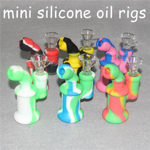 14mm fêmea fêmea mini plataformas de óleo de silicone tubos de água com tigela de vidro reciclador de silicone fumar platague