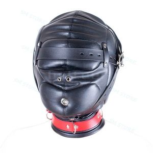 Leather Restraint Fetish Head harness hood Toy Heavy Duty Mask Collar headgear #R87