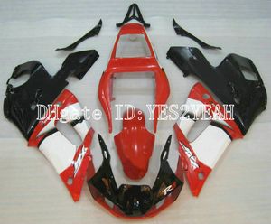 Hi-Grade Motorcykel Fairing Kit för Yamaha YZFR6 98 99 00 02 YZF R6 1998 2002 YZF600 Röda vita svarta Fairings Set + Gifts YM22