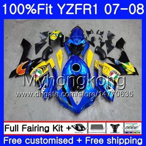 حقن الجسم لياماها YZF R 1 YZF 1000 YZFR1 07 08 227HM.0 YZF R1 07 08 YZF1000 YZF-1000 YZF-R1 2007 2008 Fairing Kit Shark Blue black