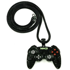 Hip Hop Game Machine Handle Pendant Mens Full Crystal Heavy Necklace Fashion Iced Out Game Controller