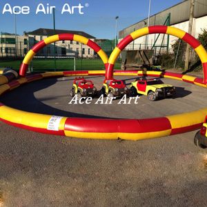 Durable Red and Yellow Colors Customized Kids Inflatable Kart Race Track with Two Small Arches for Entertainment on Sale