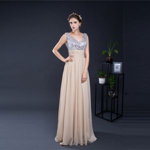 Fancy Mother of the bride Dresses Silver Sequins Top Chamapgne Chiffon Bottom Long Mother of the bride dresses Cheap