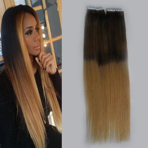 40 sztuk Remy Skin Weft Taśma w ludzkich rozszerzeniach włosów T6 / 27 Ombre Color 2.5g na sztukę 40 sztuk 100% Real Remy Human Hair