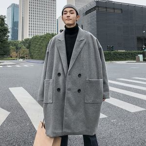 2018 Koreanska vinterns mode Knapp Dekoration Lapel Woolen Blandningar Lång överrock Högkvalitativ Lösa Fasta Färgrockar M-XL
