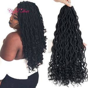 Ombre Color Goddess Locs Hair Marley Splatanie Hair Extensions 18inch Crochet Braids Pół Wave Połowa Kręcone Czeski Zamki dla kobiet Soft Dreadlocks