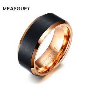 Meaguet mm Zwarte Tungsten Carbide Ring Rose Gold Color Engagement Ring voor Mannen Wedding Bands Sieraden USA Size Y1891205