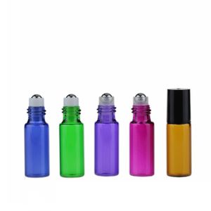 5ML 5G Colorful Rollon Bottle For Essential Oils Stainless Steel Roller Refillable Perfume Bottle Deodorant Container With Black Lid