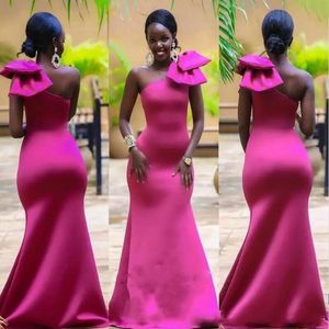 Pink One Hot Evening Shoulder Sleeveless Prom Gowns with Big Bow Mermaid Custom Made Formal Ocn Party Dresses New Coming