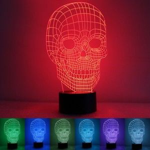3D Skull Illusion LED BURO BICKA USB 7 Kolorowa zmiana lampy nocnej Home #R54