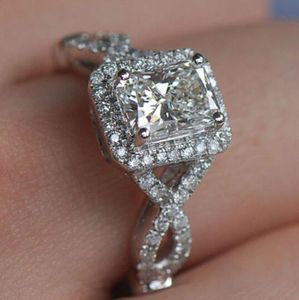 NEW design de moda jóias mulheres anel de noivado corte princesa diamante 925 anel de casamento de prata esterlina