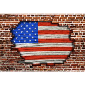 Broken Brick Wall American Flag Backdrop Photography Nyfödda Baby Photoshoot Props Barn Barn Patriotiska Themed Photo Booth Background