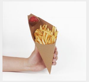 Kraft Paper French Fries Box Cone Oil Proof Chips Bag Disposable Chips Cup Party Take-out Food Package wen6947