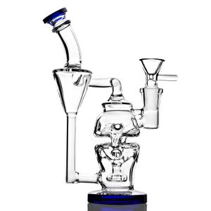 Mavi Fab Yumurta Cam Bong Kafatası Cam Su Borusu Çift Geri Dönüştürücü Duş Başlığı PERC YAĞ TIKILARI SLITS İLE 14 MM DEPS BONGS Bongs 7.8 