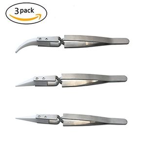 3 pcs Precision Reverse ceramic stainless steel Tweezers Cross Lock insulation Tool/Non-Conductive Anti-Static Heat Resistant Tweezers