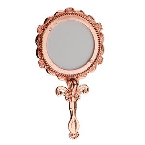 Mini Vintage Antique Style Handheld Cosmetic Folding  Mirror Rose Gold Round