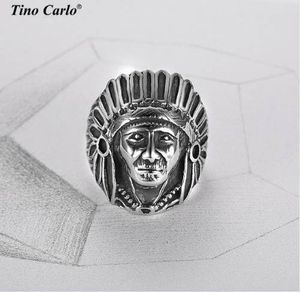 Mens Jewelry Stainless Steel Indian Chief Head Rings Vintage Tribal leader Punk Band Ring Hip Hop Motorcycle Ring Size7