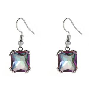 Square Rainbow Natural Mystic Topaz Gems Silver 6 Pcs/Lot For Women Classic Hook Dangle Earrings