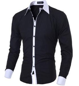 2018 Новая мода Марка Повседневная Мужская рубашка с длинным рукавом Подходит Твердая рубашка цвета Черные мужские рубашки платья Мужская социальная одежда M-XXL
