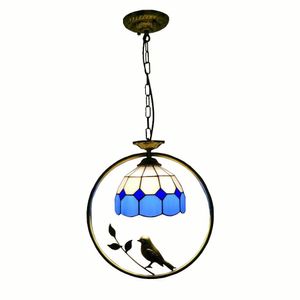 Tiffany pássaro círculo corredor pingente lâmpada lâmpada balcão varvor vidro pendurado luz corredor mediterrâneo sala de jantar