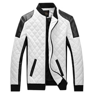 卸売-6XL 2017新しいレザージャケットメンズプラスウィンブレイクパッチワークブラックホワイトパック薄い暖かいオートバイコートXA049