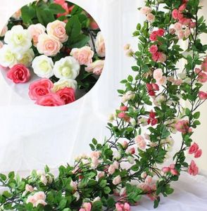 2.45m Długi Jedwabny Róża Kwiat Ivy Vine Liść Garland Wedding Party Dekoracja domu