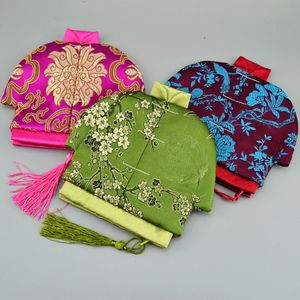 Kinesisk stil tofs liten zip väska julmynt handväska fest favoriserar mode hantverk silke brocade smycken påse presentförpackningar väskor 10st / lot