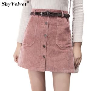 Autumn New Corduroy Skirts Womens Single-Breasted High Waist A Line Skirt Pockets Pink Khaki Black Slim Mini Skirt