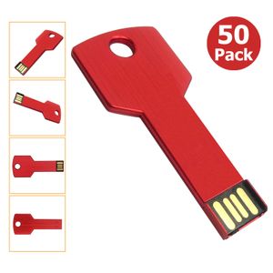 Wholesale 50pcs 4GB USB 2.0 Flash Drives Metal Key Flash Memory Stick for PC Laptop Macbook Thumb Storage Pen Drives Blank Media Multicolors