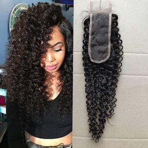 Cabelo Humano Malásia Kinky Curly 2x6 Lace Fechamento Meio Parte 2 * 6 Cor Natural Cabelos Virgem Top Cosures 10-24inch