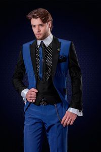 Estilo clássico One Button Costura Noivo Smoking Padrões Lapela Lapela Melhor Homem Blazer Ternos De Casamento Dos Homens (Jacket + Pants + Vest + Tie) H: 661