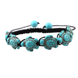 Bohemian Women's Turkos Turtle Charm Armband Svart Handvävnad Flätad Rope Justerbar Bangle för Unisex Mäns Mode Smycken