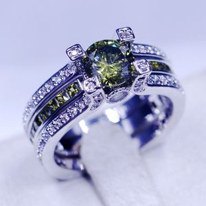 Anéis de pulseira de Jóias de casamento do vintage para as mulheres homens 3ct olive 5A Zircon Cz 925 prata esterlina Birthstone Anel Feminino conjunto de noiva