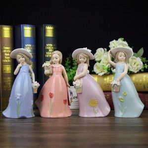 Kapelusz Ceramiczny Dziewczyny Lady Figurki Home Decor Rzemiosło Dekoracja Dekoracji Rękodzieła Ornament Porcelanowy Figurki Vintage Statues