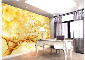 Gyllene gul magnolia blomma snidad väggmålning d tapet d väggpapper för tv bakgrund
