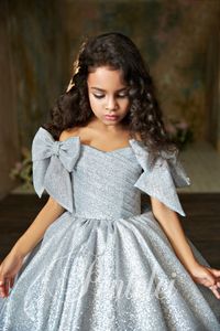 Pentelei 2019 бальное платье платья для девочек-цветочниц на свадьбу с блестками с открытыми плечами и бантом с скользящим шлейфом пышные платья для девочек на заказ Mad260k