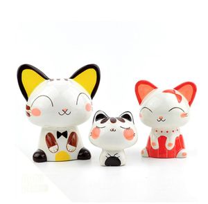 Cute Ceramic Manki Neko Piggy Bank Home Decor Rzemiosła Dekoracji Porcelana Zwierząt Figurka Lucky Cat Ornament Prezent Ślubny