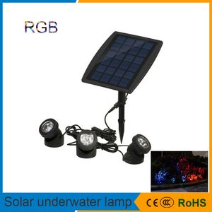 Jardim piscina lagoa lâmpada luzes ao ar livre luz 18leds solar holofotes subaquáticos com painel solar 3 lâmpadas solares de gramado RGB luzes de Natal