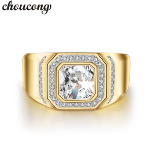 choucong fine jewelry Men ring 2ct 5A Zircon Diamonique Cz Yellow Gold Filled male Emgagement Wedding Band Ring for father gift