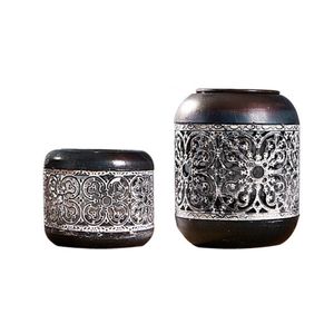 Cylinder Chinese Lantern Shape Candle Holder Out Vintage Black Metal Herbata Lampka lekka na ślubne spa Reiki Aromaterapy