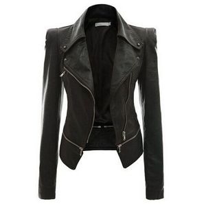 ROSETIC GOTHIC PUNK PU LÄDER JACKET Slim Black Zipper Lapel Collar Motor Street Cool Höst Varm Plus Size Fit Goth Outwears