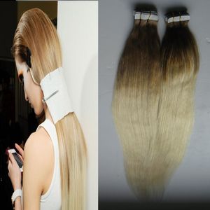 T4 / 613 Ombre Fita em Extensões Do Cabelo Cor 4 Brown Desaparecendo a 613 Loira Cabeça Cheia de Fita Remy Do Cabelo Humano Sem Costura 40 Peças 100 Gramas