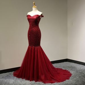 Burgundy 100％Real Imag Prom Dress Long 2018 Sequin Mermaid Modern Longフォーマルガウンローブデスイーリーングーカスタマイズマキシガウンシースドレス