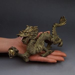Chinês Fengshui Bronze Ano Do Zodíaco Dragão Dragões Animal Hold Bead Estátua