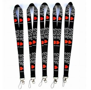 I Love JESUS Styles Neck Lanyard för MP3/4 Mobiltelefon ID-kort Nyckelring Remmar Svart Mode Bra kvalitet