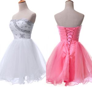 Blue/White/Pink pärlor Korta aftonklänningar Formella klänningar älskling prom Homecoming Gown Ball Girl Dresses DH1367