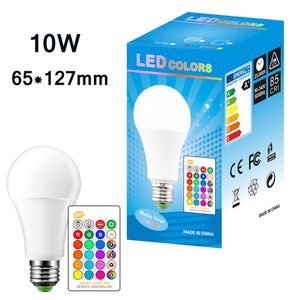 Dimmable RGB LED ampul E27 B22 3W 5W 10W Yüksek Parlaklık 480lm Plastik Alüminyum Uzaktan Kumanda Işığı 220 270 AÇI BEYAZ AC 85-265V