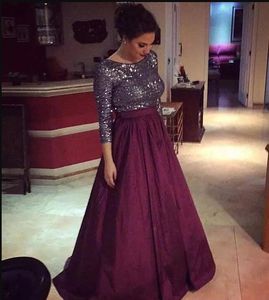 shining purple Sparking Sequined 3/4 Sleeves Mother of the Bride Dresses 2018 Scoop Neck Satin A Line Wedding Guest Dress evening gowns