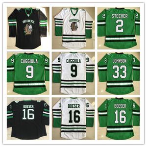 Мужская футболка North Dakota Fighting Sioux College Jerseys Hockey 2 STECHER 9 CAGGIULA 16 Brock Boeser 33 Cam Johnson University Дешевые